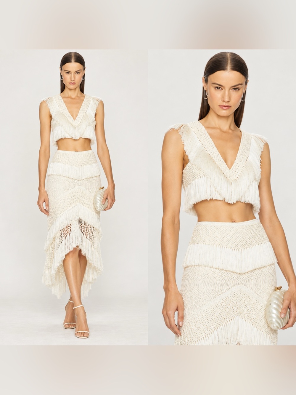 PATBo fringe crop top in ivory